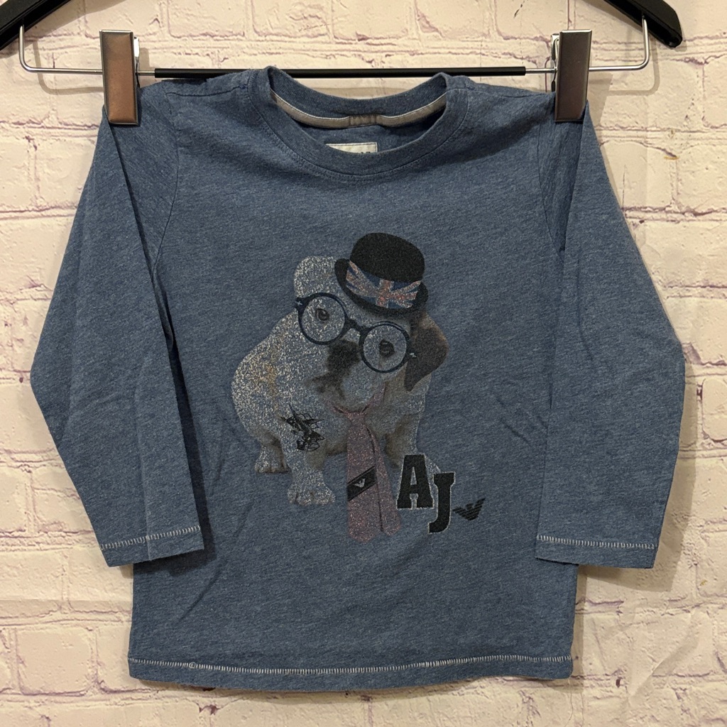 Armani Kids Blue Kids Shirt With Dog Graphic Sz 3a